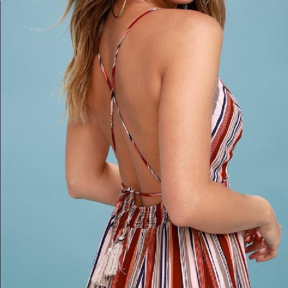 Lulus Montana red striped backless midi dress